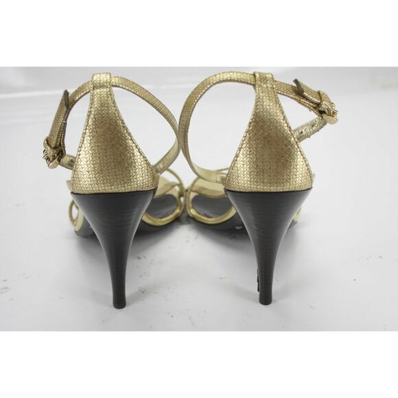 Burberry Gold Check Strappy Leather High Heel Sandals Size 39.5 New $550 - Picture 9 of 10